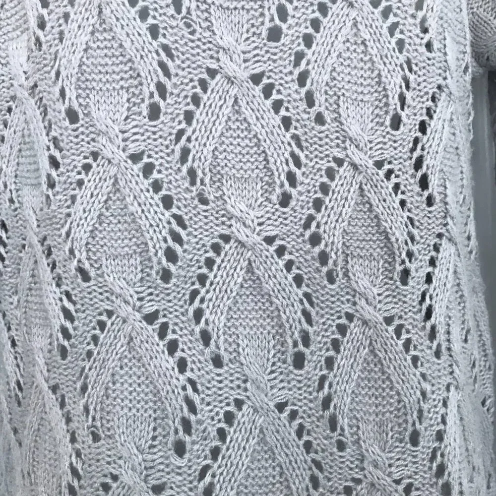 Grey Pointelle Sweater Sz L - Picture 4 of 9